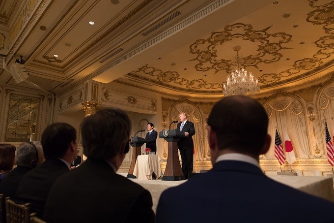 2018년 4월 미국 플로리다 팜비치에서 열린 미-일 합동기자회견(사진: 백악관)