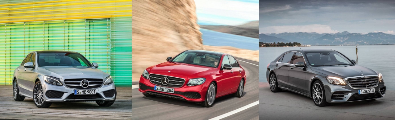 (왼쪽부터) 메르세데스-벤츠 2015 C클래스, 2017 E클래스, 2018 S클래스